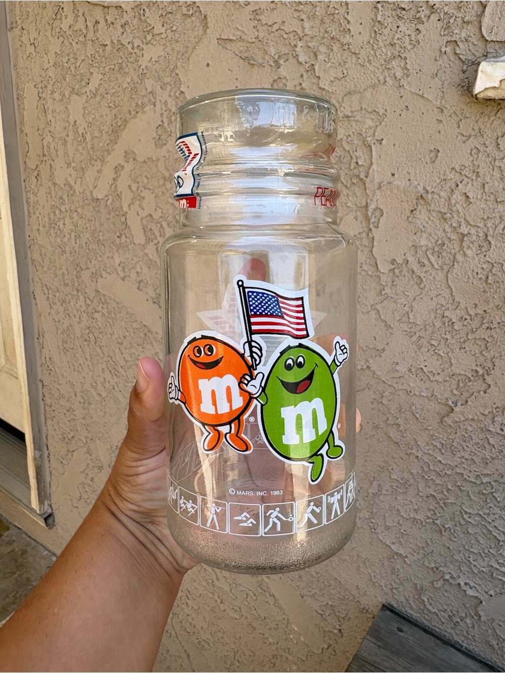 Vintage 1983 M&M's Commemorative Anchor Hocking Glass Jar Los Angeles Olympics